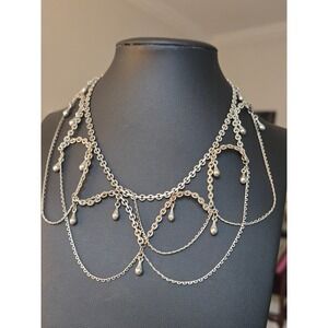 Edwardian Style Festoon Necklace Silvertone Draped Vintage